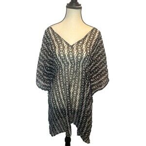 BLACK & WHITE Polyester V Neck Swimsuit Coverup Dress Side Slits One Size